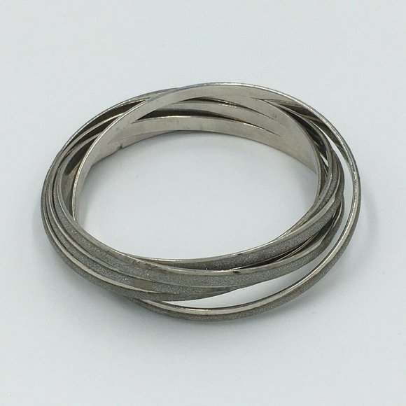 SPARKLY Glittery Silver Tone Connected Intertwined BANGLE BRACELETS (6) - Picture 2 of 2